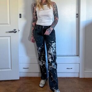 Vintage Y2K black gray painted Levi's 505 straight leg jeans 30x32
